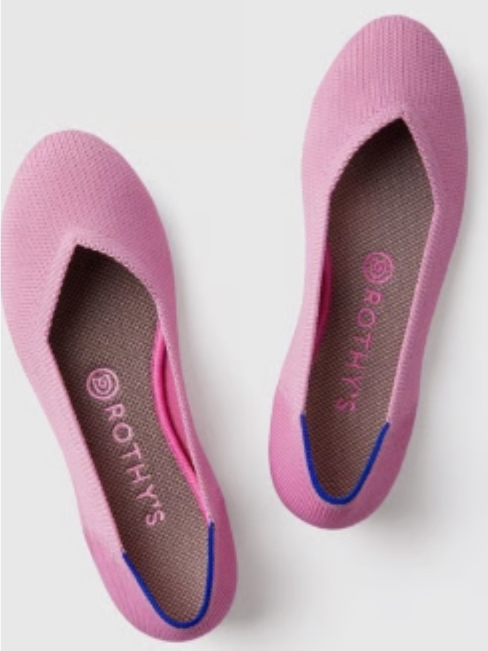 Rothy's Pink Knit Ballet Flats with Blue Trim